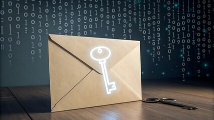 Digital Key Icon Hovering Above Encrypted Envelope