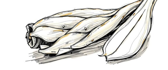 Sketch of vanilla bean, showing texture and detail,  spice illustration,  sketch