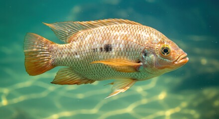Underwater view of a fish swimming gracefully, showcasing its beauty and captivating aquatic