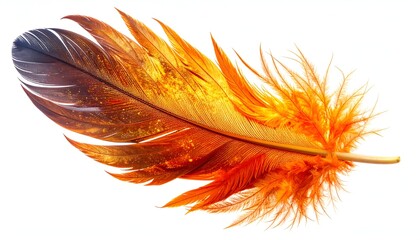 A vibrant, colorful feather against a clean, white background