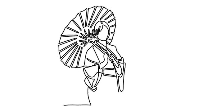 Continuous line animation of woman holding umbrella