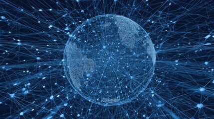 Digital Globe Network Connection with Bright Blue Lines and Dots