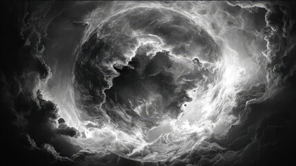 Dramatic Black and White Swirling Clouds in Cosmic Atmosphere