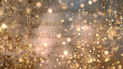 Sparkling Musical Background with Notes and Bokeh Effect