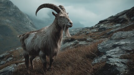 Majestic Mountain Goat Standing Proudly Among Rocky Terrain