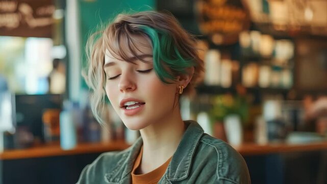 Young nonbinary stylist organizing their professional workspace in a trendy urban salon during the afternoon hours