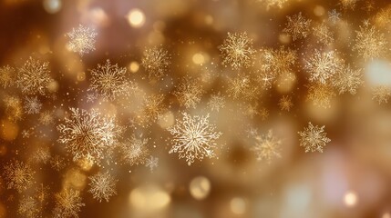 Golden Snowflakes Background with Bokeh Effect for Winter Themes
