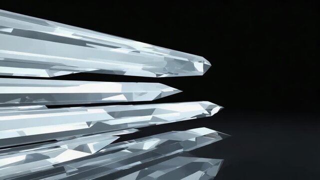 Abstract Crystal Shapes Reflecting Light on a Black Background.