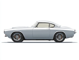 Naklejka premium Classic Silver Coupe Automobile Side Profile On White Background