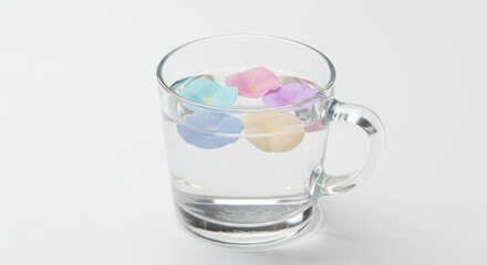 Pastel petal reflections a tranquil aquatic scene in transparent mug filled with water