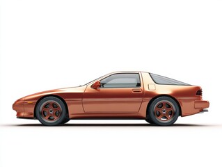 Naklejka premium Copper Colored Sports Coupe with Black Accented Wheels on White Background
