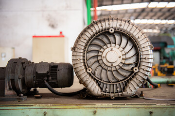 The factory workshop blower is in operation