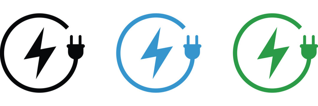 Car charging point icon in vector style with green energy plug symbol, ev car and hybrid vehicle charging station illustration, eco friendly concept design on transparent background suitable for apps,