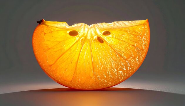 Sliced, glowing orange fruit segment, backlit on a gradient backdrop - Powered by Adobe