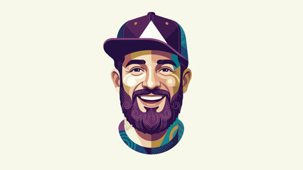Smiling man with beard wearing a cap portrait illustration.