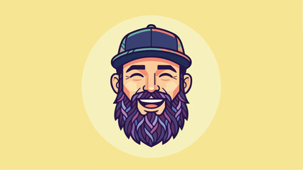 Happy bearded man wearing a cap smiling with joy.