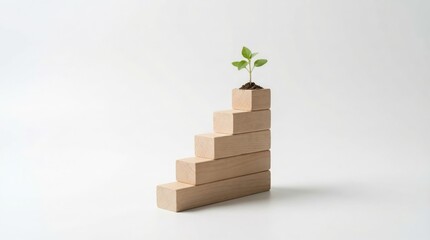 Wooden blocks stacking up with green plant sprout for growth concept
