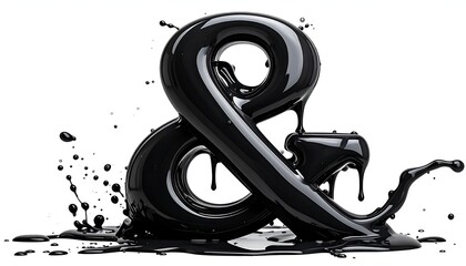 Glossy black ampersand drips and splashes against a clean white backdrop