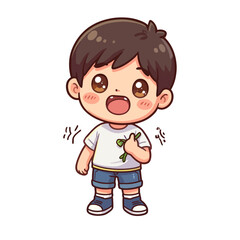 Fototapeta premium Cute Chibi Boy Winking with Little Orange Monster Friend Illustration