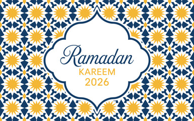 Ramadan kareem 2026 greeting card with traditional islamic pattern and floral design Vector illustration
