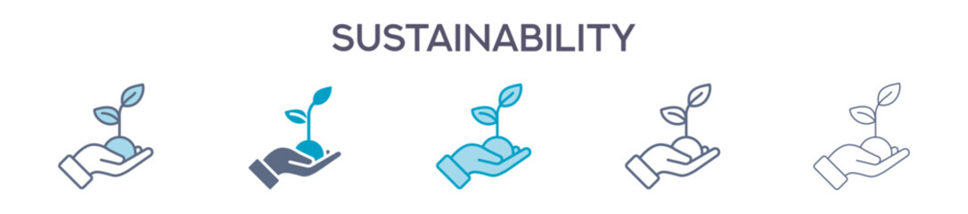 Sustainability Element For Design Graphic - Multi Styles. Vector Illustration Of Two Colored And Black. Multiple Icons Designs Can Be Used For Mobile, Ui, Web 