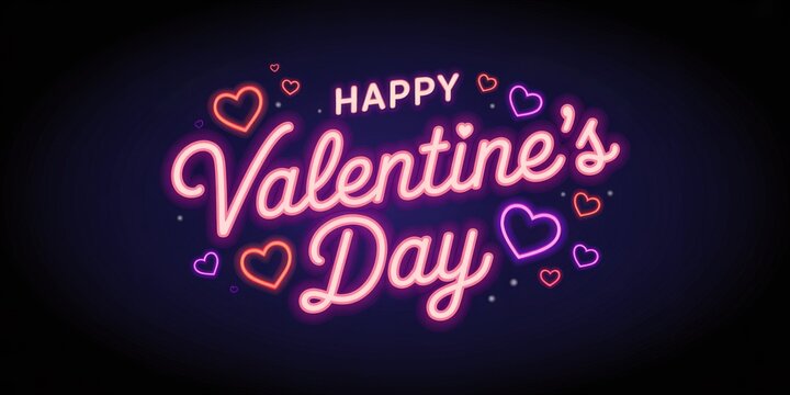 Happy valentine's day neon text with glowing hearts