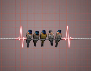 Small Birds Wired Wire with Digital Background