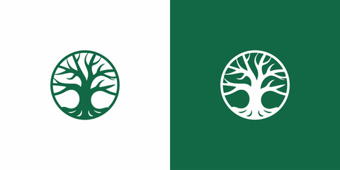 Two Green and White Tree Emblems on Divided Background circle