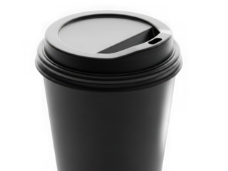 Black coffee cup with lid isolated on transparent background