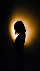 Silhouette Of Woman Backlit By Warm Halo Light Creating Dramatic Evening Portrait With Mystery And Mood