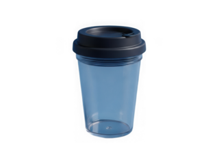 Blue disposable coffee cup with lid isolated on transparent background