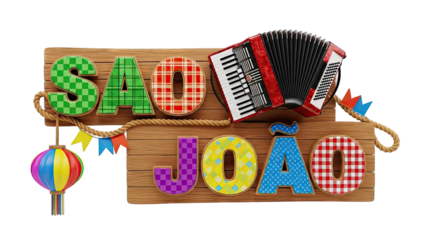 Festive Sao Joao Celebration Sign with Accordion