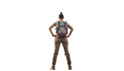 Female Hiker with Backpack Standing in Nature Concept of Travel Adventure and Exploratio  transparent background