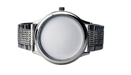 Elegant Silver Analog Wristwatch with Mesh Stainless Steel Bracelet transparent background