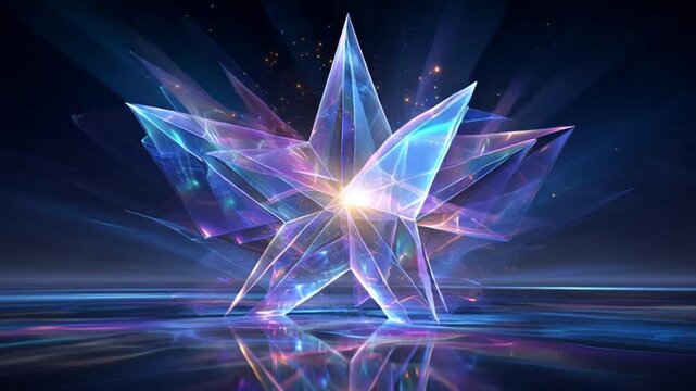 Glowing Crystal Star with Reflected Light Effects on Dark Background.