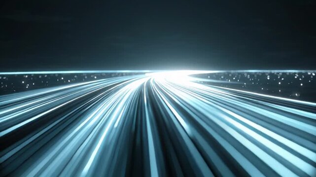Futuristic highway with glowing blue lines and lights.