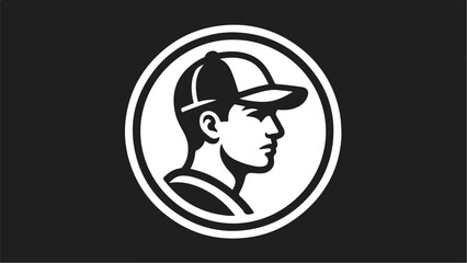Silhouette of a man wearing a cap in a circular design.