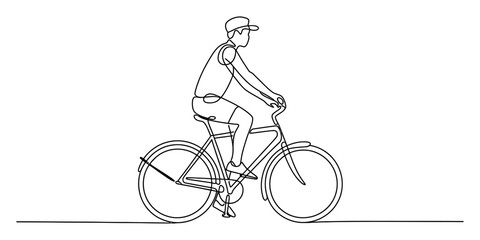 Continuous single line drawing of a cyclist riding a bicycle, illustrating simple movement and style