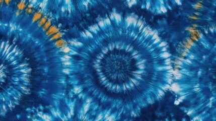 Circular tie-dye pattern in deep blue and yellow