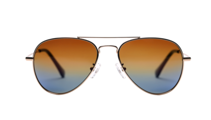 Modern Pilot Style Sunglasses with Blue and Orange Tinted Lenses transparent background