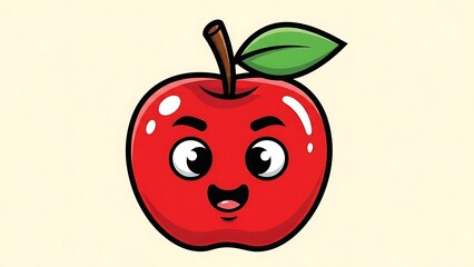 Cartoon Apple with Smiling Face.