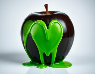 A fresh ripe red apple and a 3d green apple with a heart isolated on white background as a healthy organic fruit illustration for diet and natural food health