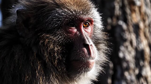 Japanese Macaque Portrait - Close-Up of a Snow Monkey in Natural Habitat.