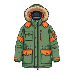 Green parka with fur hood Vector © MstKulsuma