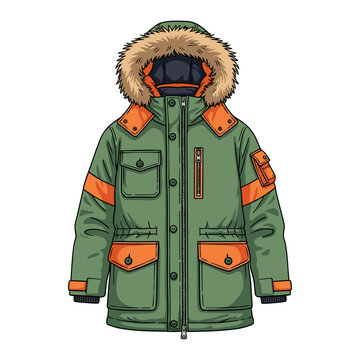 Green parka with fur hood Vector