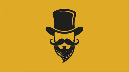 Elegant gentleman with hat mustache and beard on yellow background.