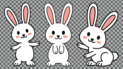 Easter rabbit. Easter bunny. Different poses. Happy Easter Day. Animal minimal concept collection. Vector illustration.