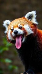 Fototapeta premium Playful red panda with tongue out, showing off its charm, mammal, funny
