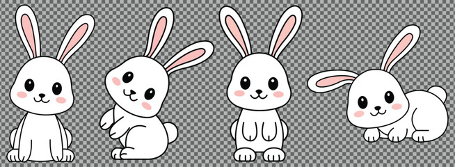 Easter rabbit. Easter bunny. Different poses. Happy Easter Day. Animal minimal concept collection. Vector illustration.