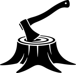 Axe in Tree Stump silhouette vector illustration